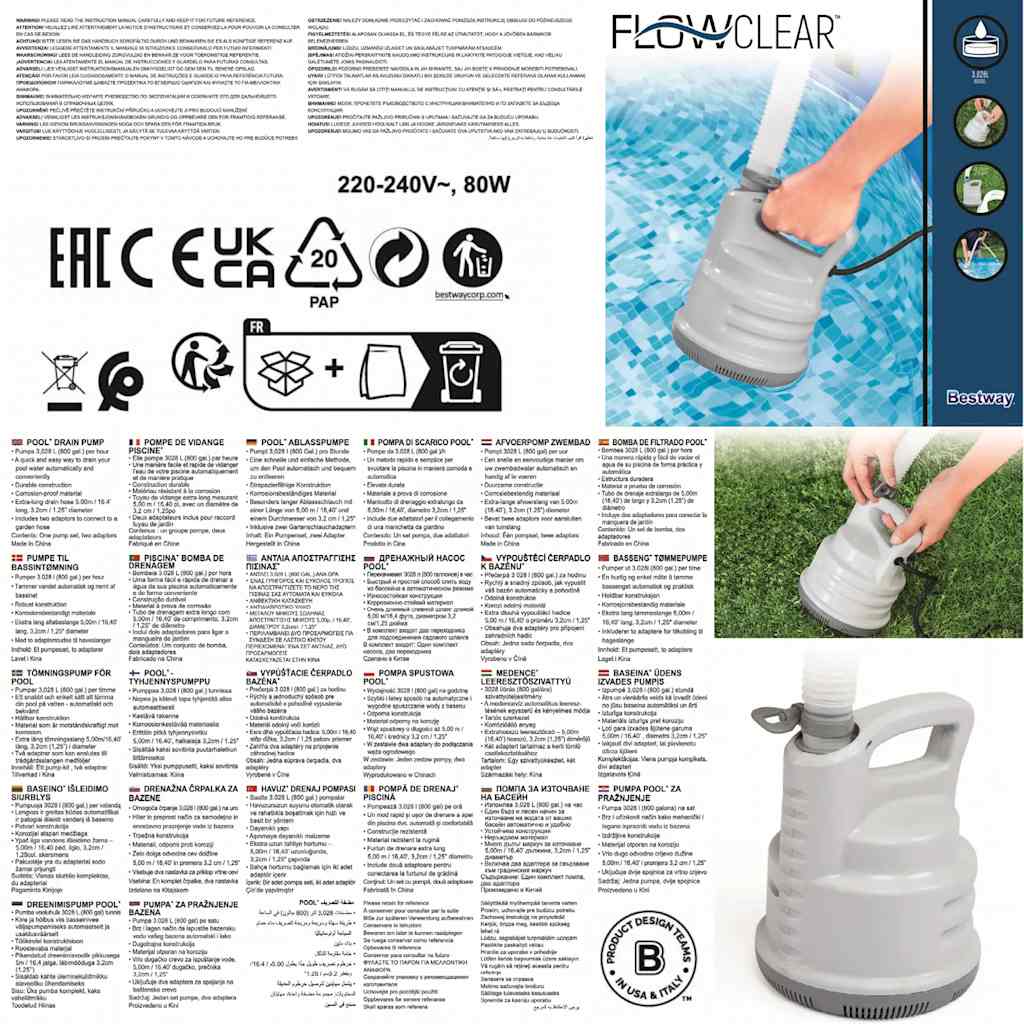 Bestway Pompa di Drenaggio Piscina Bianca 93803