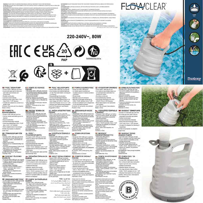 Bestway Pompa di Drenaggio Piscina Bianca 93803