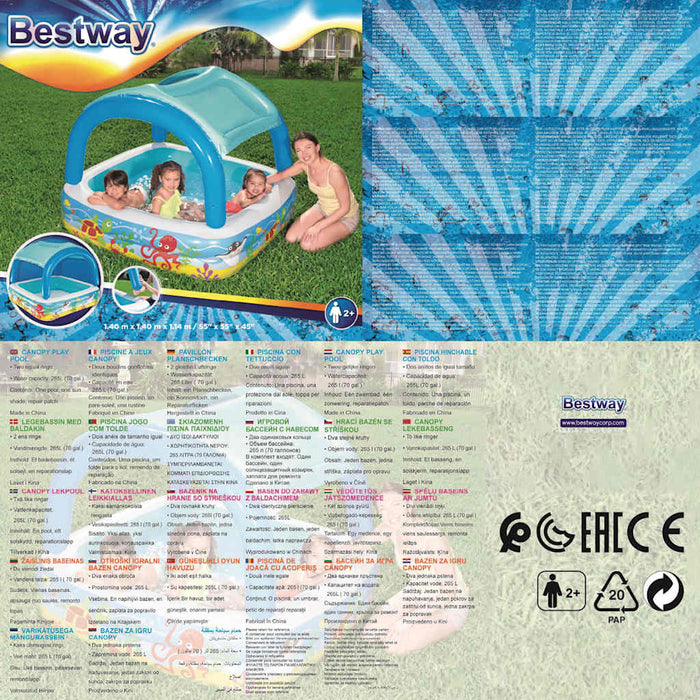 Bestway Piscina per Bambini con Tettoia 140x140x114 cm 52192 91619