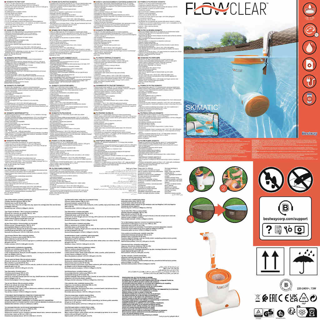 Bestway Pompa con Filtro per Piscina Flowclear Skimatic 3974 L/h 58469 91633