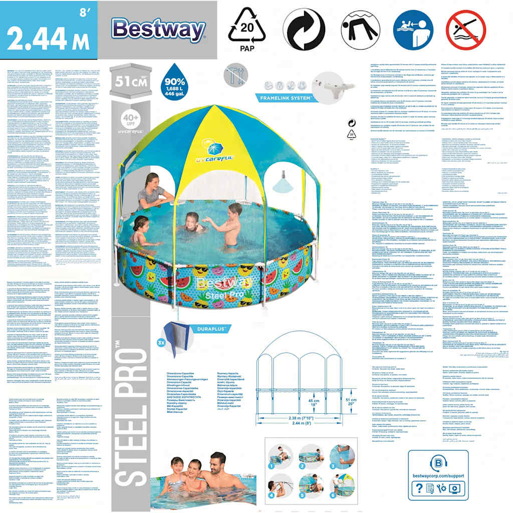 Bestway Piscia Fuoriterra per Bambini Steel Pro UV Careful 244x51 cm 92830