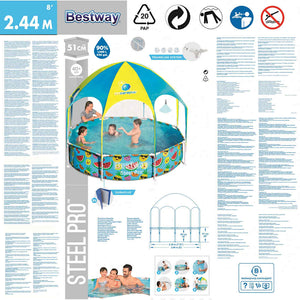 Bestway Piscia Fuoriterra per Bambini Steel Pro UV Careful 244x51 cm 92830