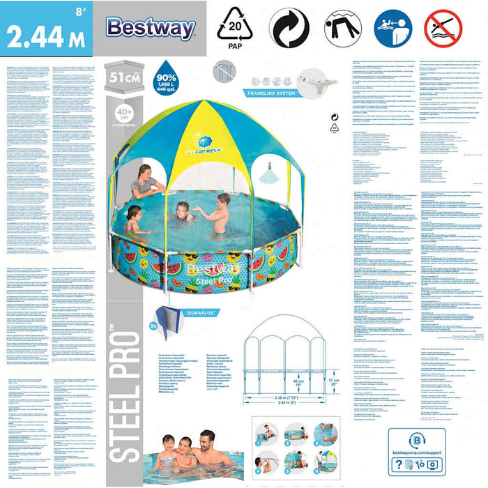 Bestway Piscia Fuoriterra per Bambini Steel Pro UV Careful 244x51 cm 92830