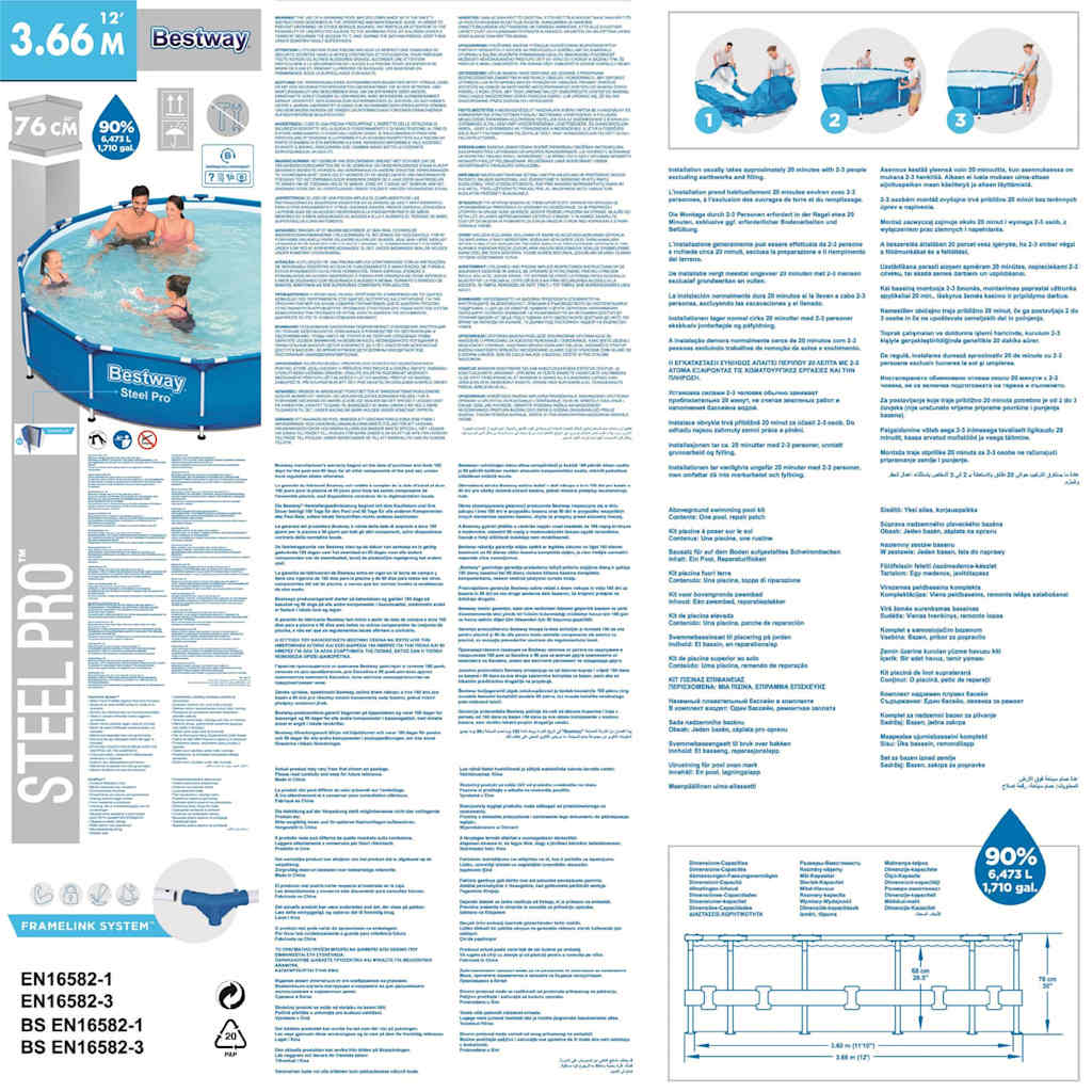 Bestway Set Piscina con Telaio Steel Pro 366x76 cm 92105