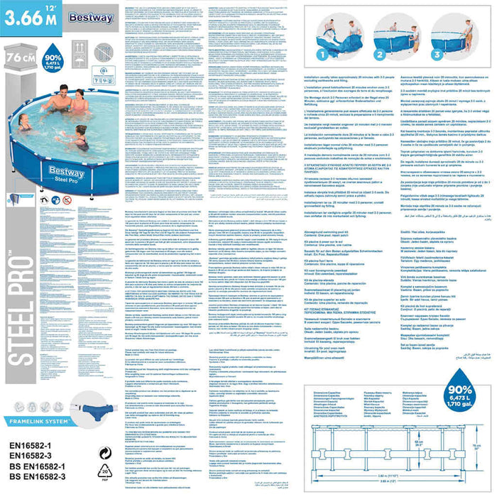 Bestway Set Piscina con Telaio Steel Pro 366x76 cm 92105