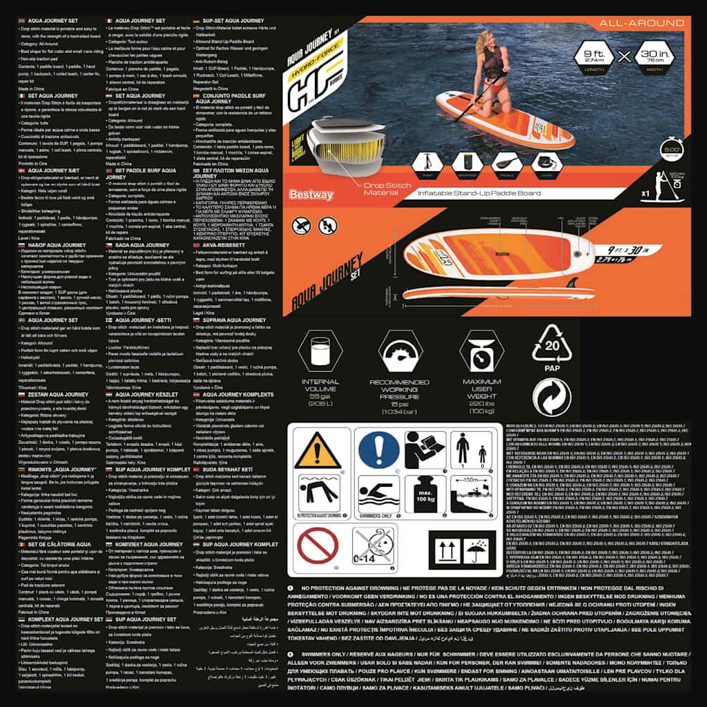 Bestway Hydro-Force Set Tavola da Paddle Gonfiabile Aqua Journey 65349 93314
