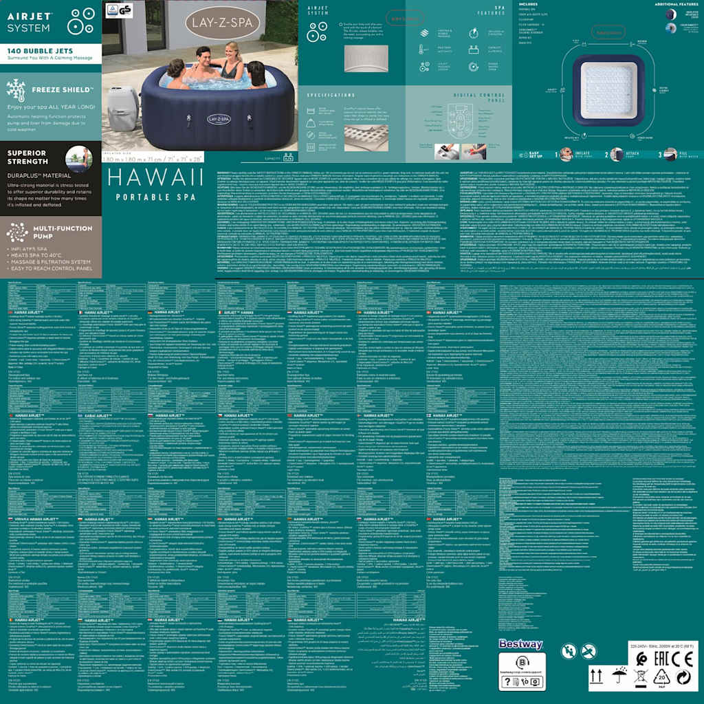 Bestway Bes tway Lay-Z-Spa Vasca Idromassaggio Gonfiabile Hawaii AirJet 92133