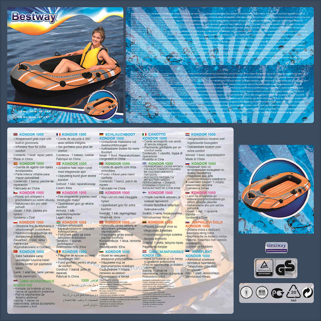 Bestway Gommone Gonfiabile Kondor 1000 155x93 cm 93317