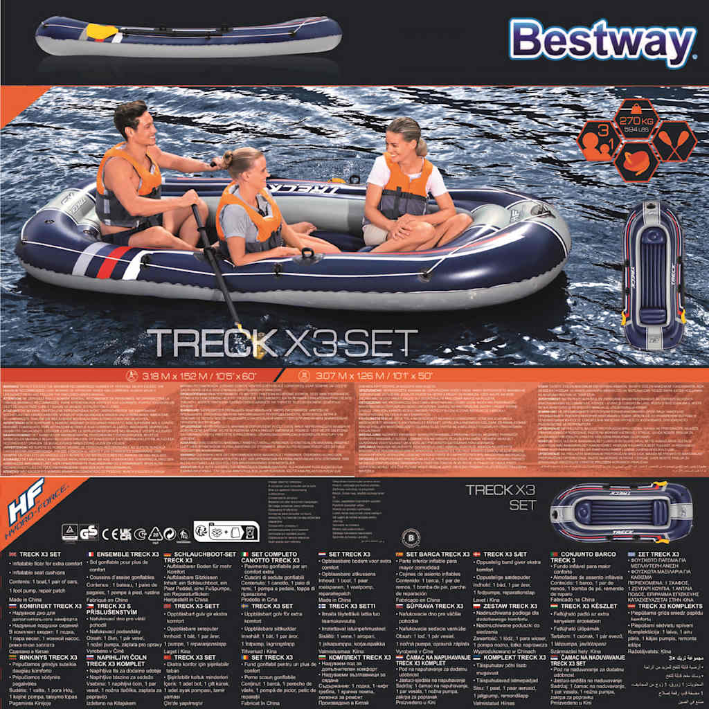 Bestway Hydro-Force Gommone Gonfiabile Treck X3 307x126 cm 92902