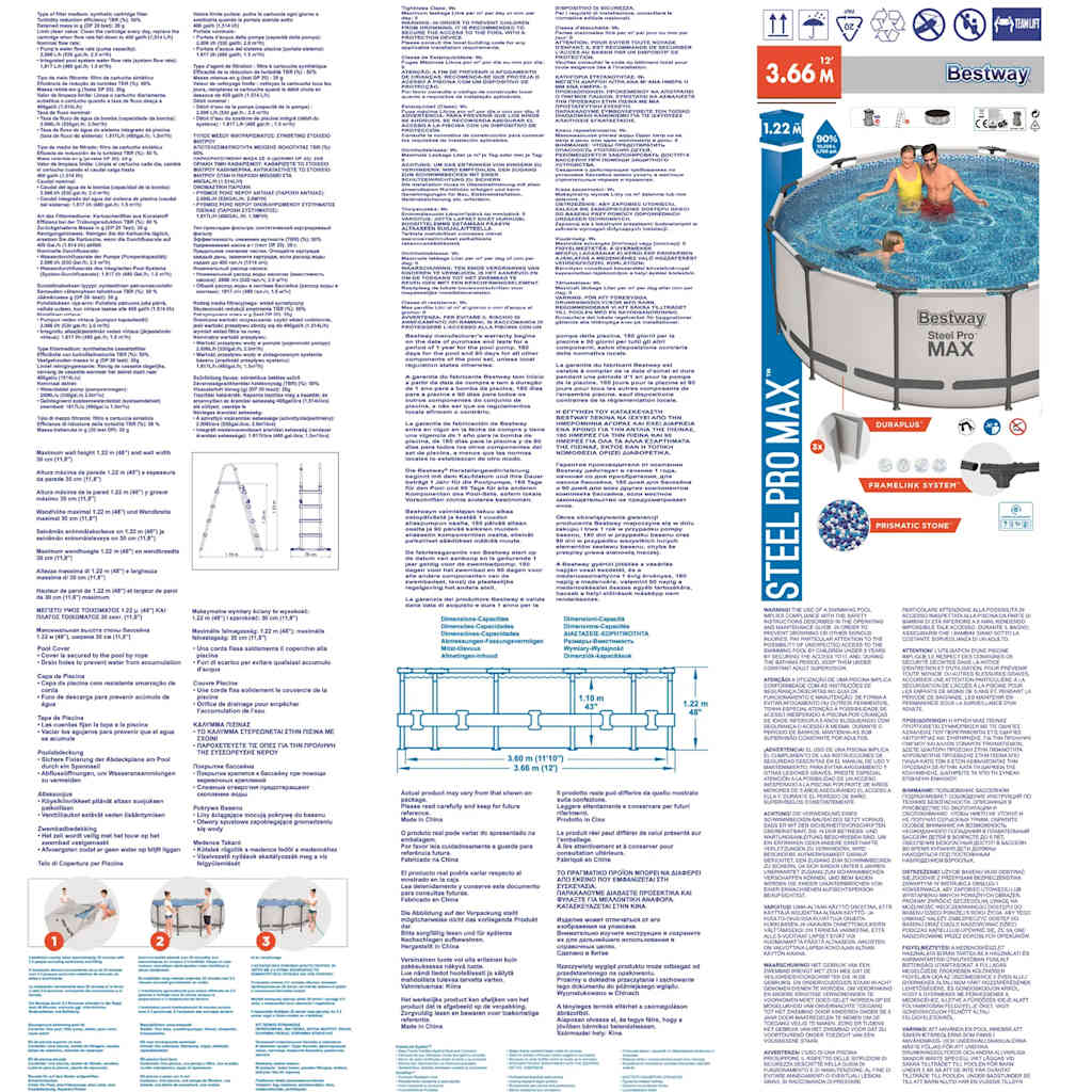 Bestway Set Piscina Steel Pro MAX Rotonda 366x122 cm 92833