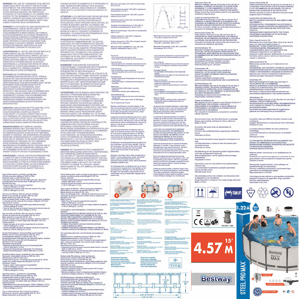 Bestway Set Piscina Fuori Terra Steel Pro MAX Rotonda 457x122 cm 92815