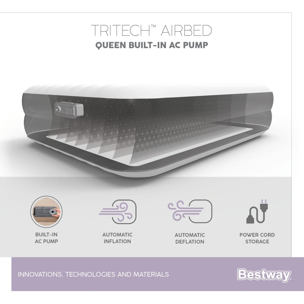 Bestway Materasso ad Aria Tritech per 2 Persone 203x152x42 cm Beige