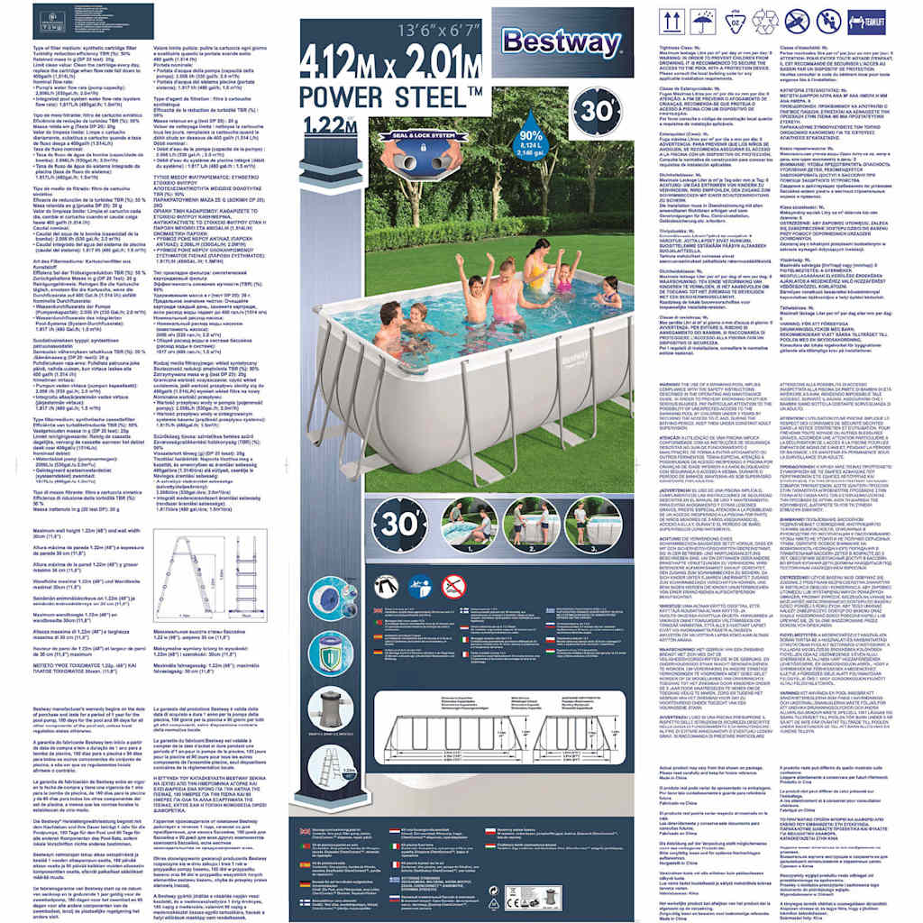 Bestway Set Piscina Power Steel Rettangolare 412x201x122 cm 92823