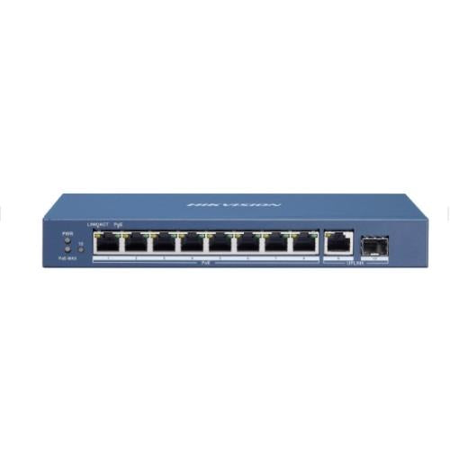 Switch hikvision l2, unmanaged, 8 gigabit poe ports,1 gigabit rj45 uplink port,1 gigabit sfp uplink,802.3af/at-ds-3e0510p-e/m