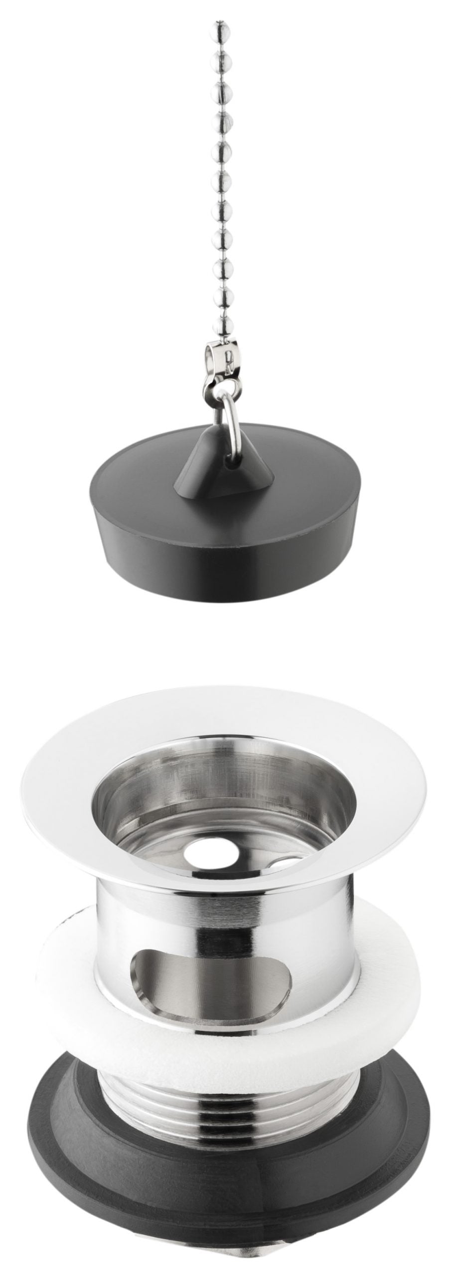 Piletta a griglia in ottone cromato con tappo in gomma e troppo pieno per lavabo TEA