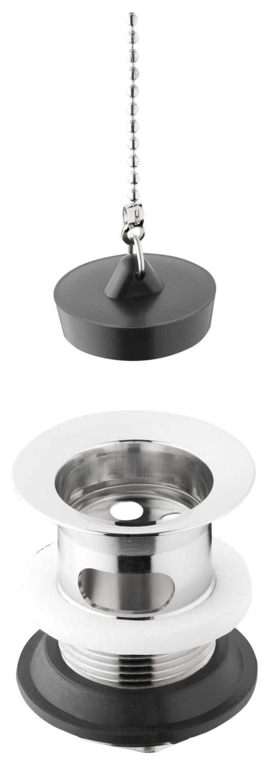 Piletta a griglia in ottone cromato con tappo in gomma e troppo pieno per lavabo TEA