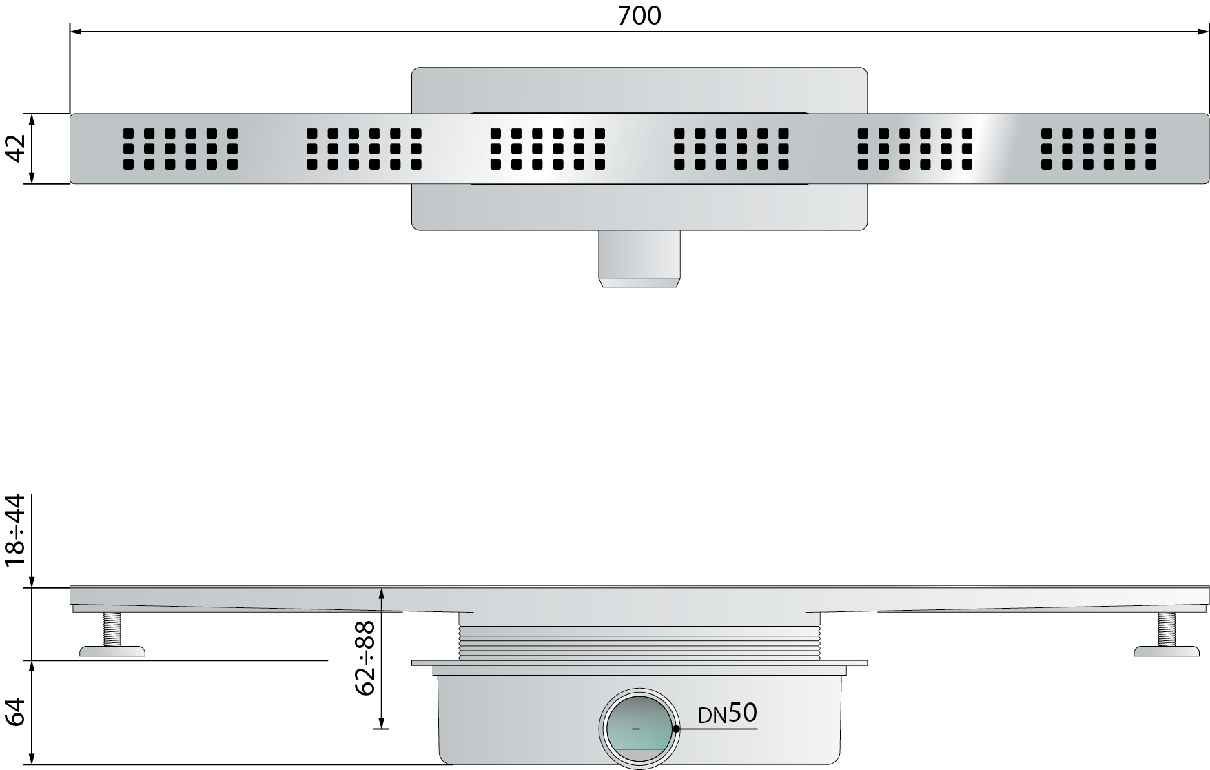 CANALINA IN ABS MINIFLOW SQUARES C- L. 700 Squares C- TEA- pezzi 1