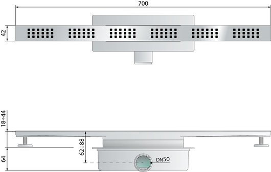 CANALINA IN ABS MINIFLOW SQUARES C- L. 700 Squares C- TEA- pezzi 1