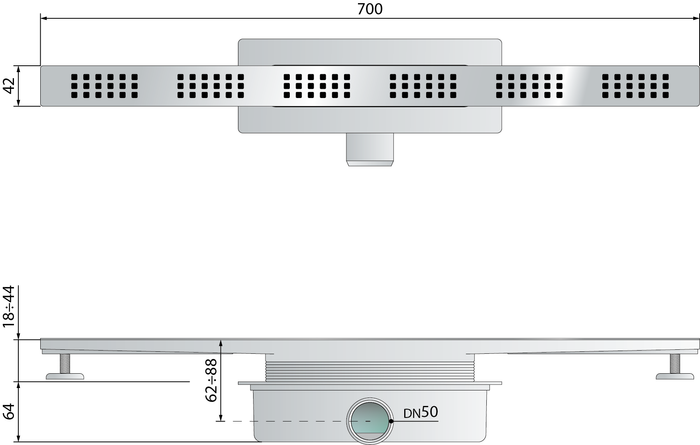 CANALINA IN ABS MINIFLOW SQUARES C- L. 700 Squares C- TEA- pezzi 1