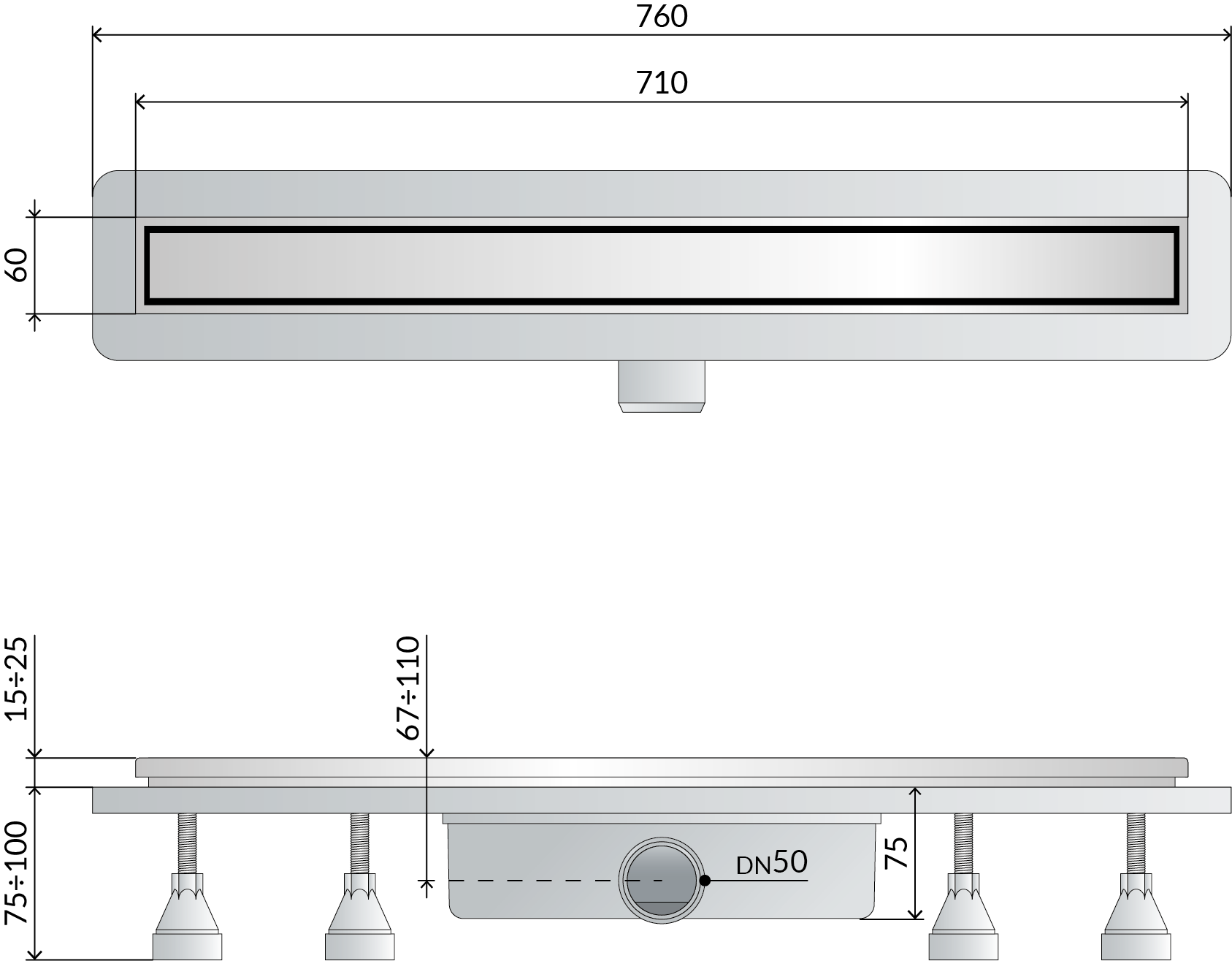CANALINA IN ABS NANOFLOW PER DOCCE A PAVIMENTO- L. 700- TEA- pezzi 1