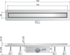 CANALINA IN ABS NANOFLOW PER DOCCE A PAVIMENTO- L. 700- TEA- pezzi 1