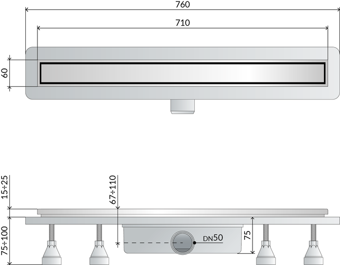 CANALINA IN ABS NANOFLOW PER DOCCE A PAVIMENTO- L. 700- TEA- pezzi 1