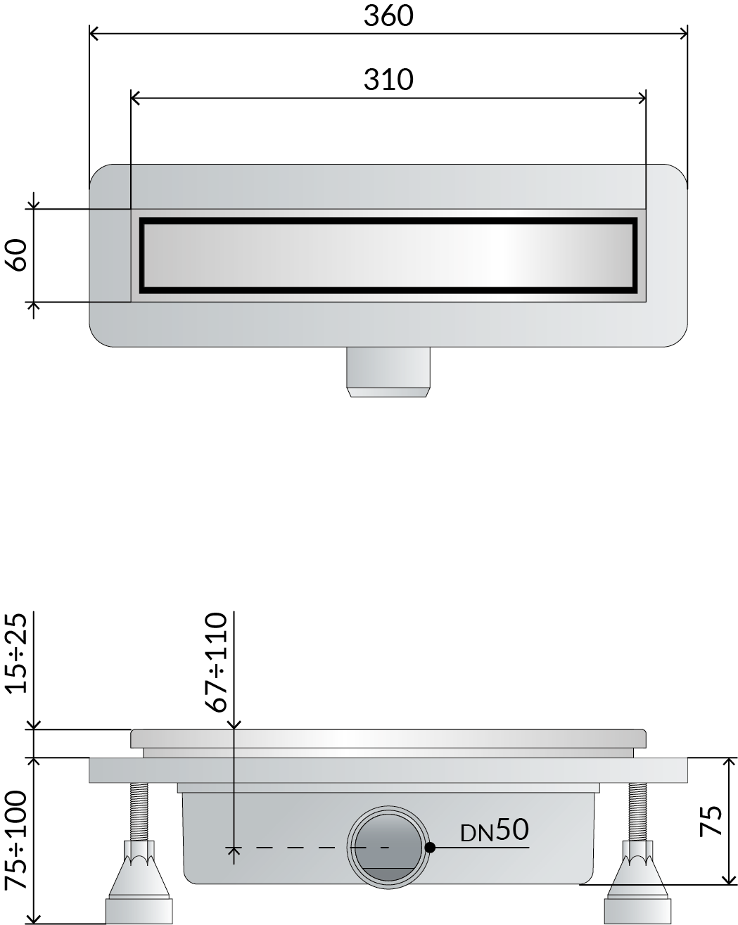 CANALINA IN ABS NANOFLOW PER DOCCE A PAVIMENTO- L. 300- TEA- pezzi 1