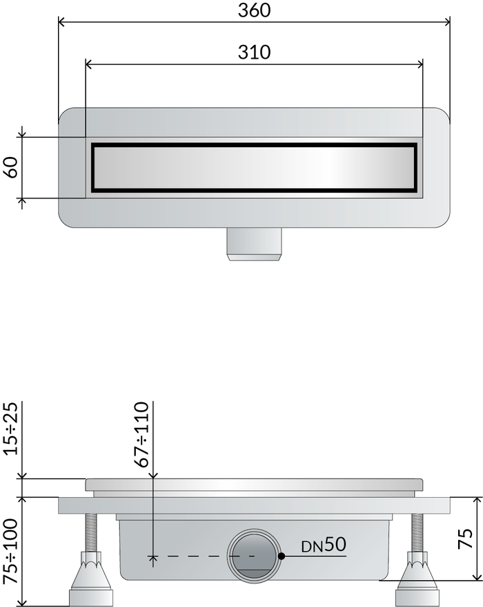CANALINA IN ABS NANOFLOW PER DOCCE A PAVIMENTO- L. 300- TEA- pezzi 1