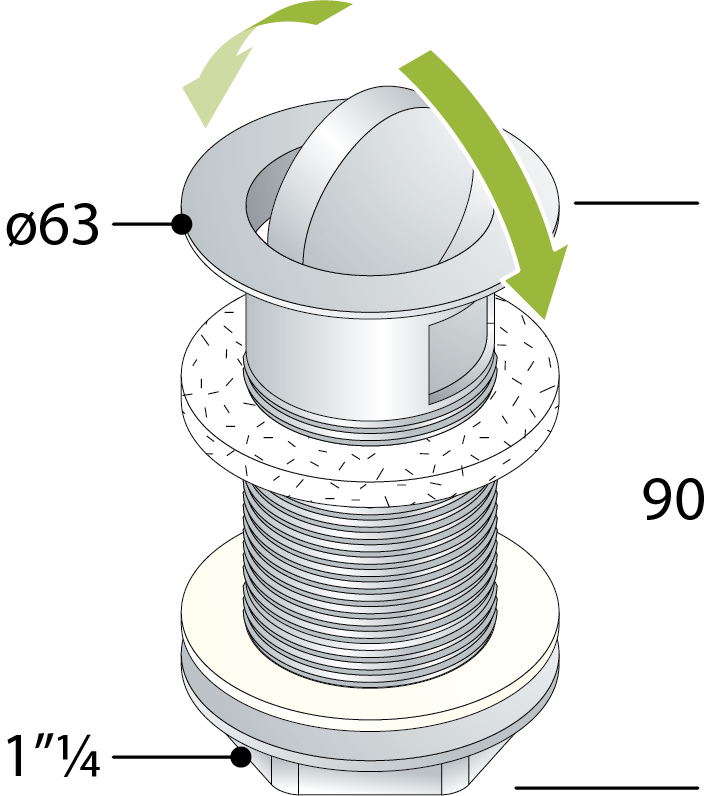 PILETTA IN OTTONE CON TAPPO GIREVOLE TROTTER- D. 63 x 11/4- TEA- pezzi 1