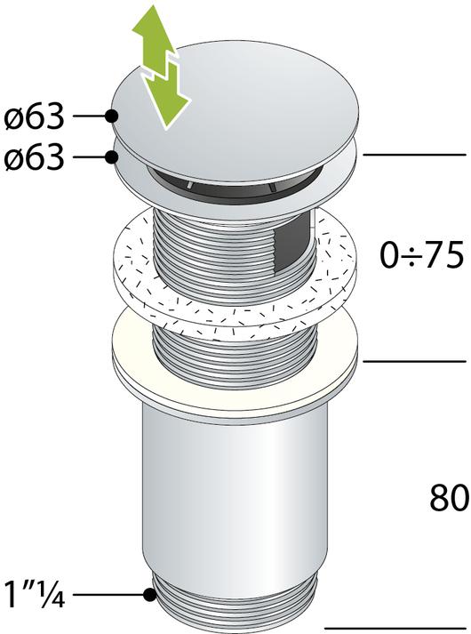 PILETTA CLICKER 4S OTTONE CROMO CON TROPPO PIENO- Diam. 63 x 11/4- TEA- pezzi 1