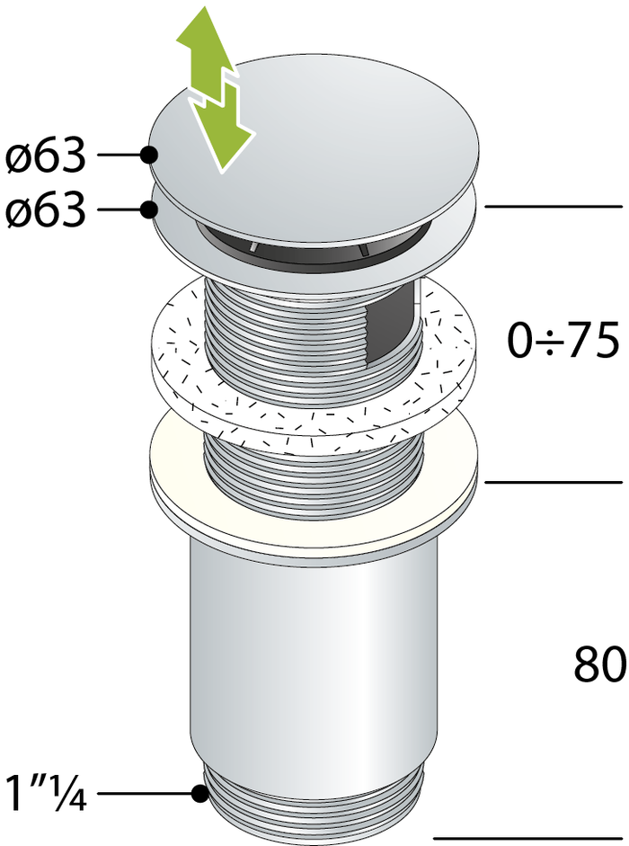 PILETTA CLICKER 4S OTTONE CROMO CON TROPPO PIENO- Diam. 63 x 11/4- TEA- pezzi 1