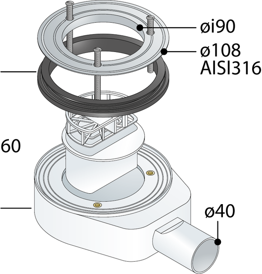 PILETTA SIFONATA PIATTI DOCCIA FORO D. 90 AUVA- D. 115x40 Senza griglia- TEA- pezzi 1