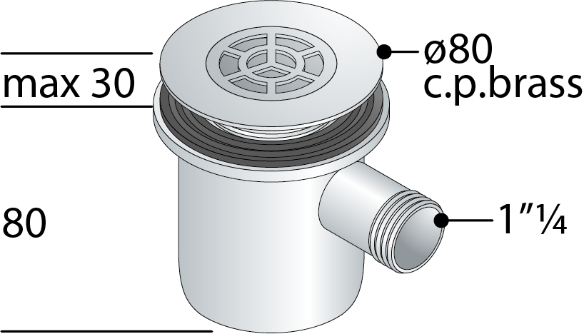PILETTA PIATTO DOCCIA SCATOLATA CON CODOLO- Diam. 80 x 11/4 senza codolo- TEA- pezzi 1