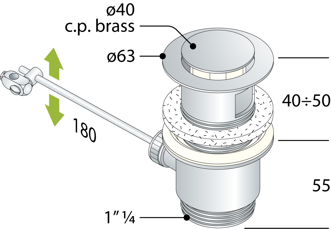 PILETTA  A LEVA SALTERELLO IN OTTONE CROMATO- 11/4 x 63- TEA- pezzi 1