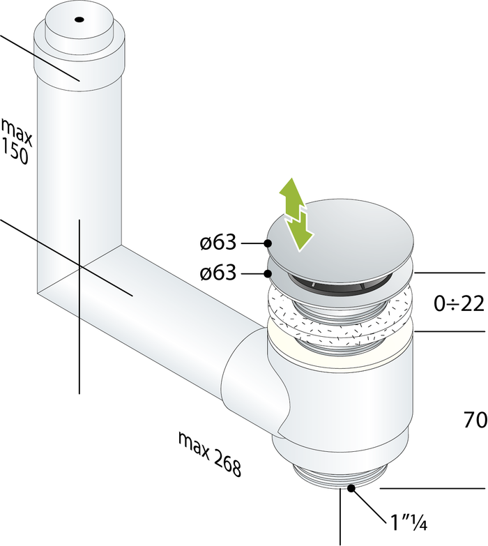 PILETTA PER LAVABO TROPPOPIENO INCORPORATO INNOVA 63 X11/4- D. 63 x 11/4- TEA- pezzi 1