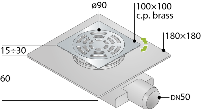 PILETTA PER SCARICO A PAVIMENTO TIRANA DRY- cm 10X10- TEA- pezzi 1