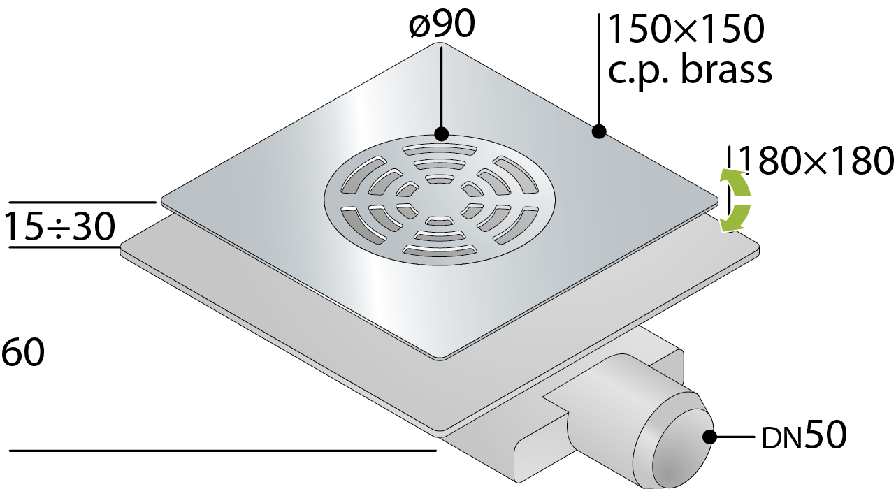 PILETTA SIFONATA INGOMBRO RIDOTTO PIASTRA QUADRA SENZA TELO- cm 15x15- TEA- pezzi 1