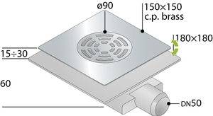 PILETTA SIFONATA INGOMBRO RIDOTTO PIASTRA QUADRA SENZA TELO- cm 15x15- TEA- pezzi 1