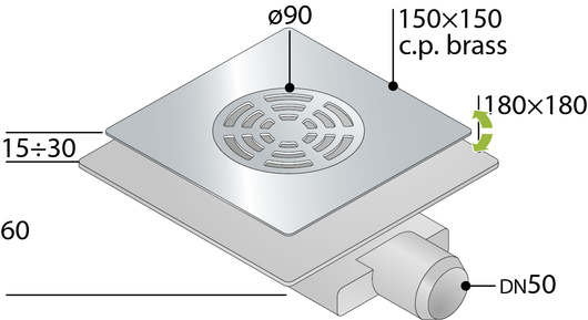 PILETTA SIFONATA INGOMBRO RIDOTTO PIASTRA QUADRA SENZA TELO- cm 15x15- TEA- pezzi 1