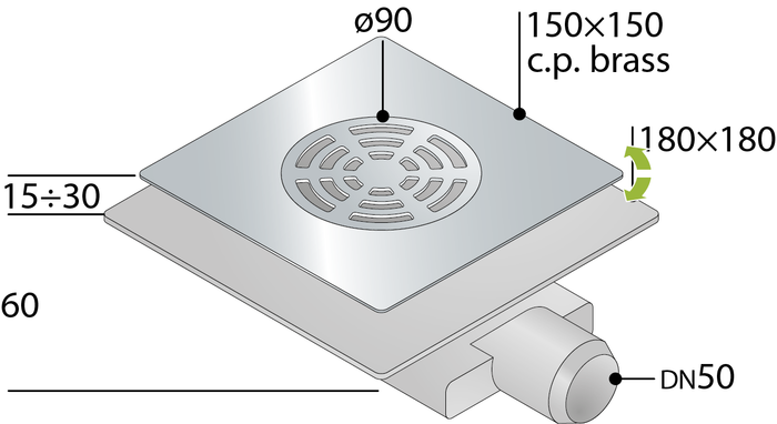 PILETTA SIFONATA INGOMBRO RIDOTTO PIASTRA QUADRA SENZA TELO- cm 15x15- TEA- pezzi 1