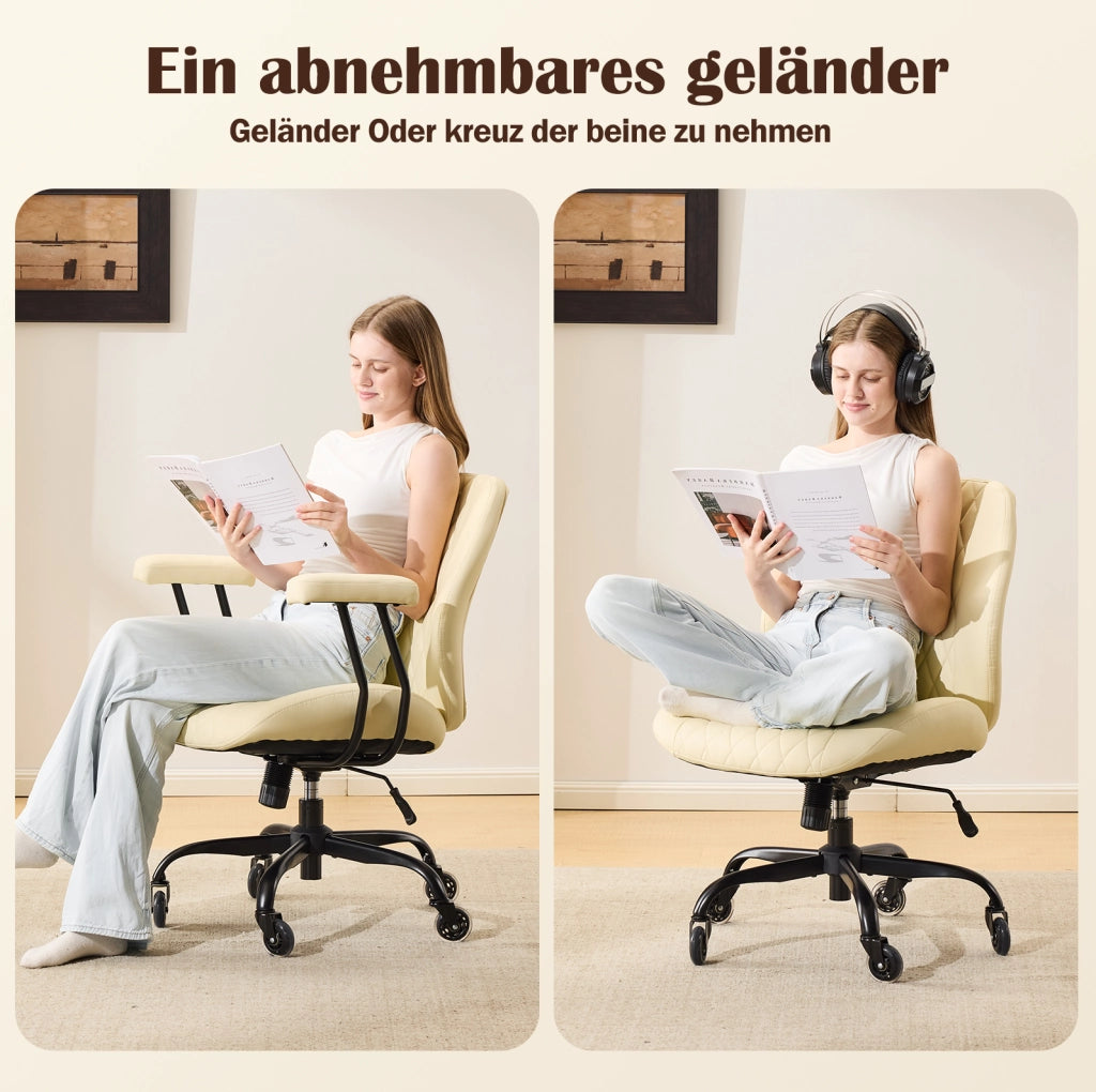 Sedia da ufficio ergonomica reclinabile con ruote; pelle bianca