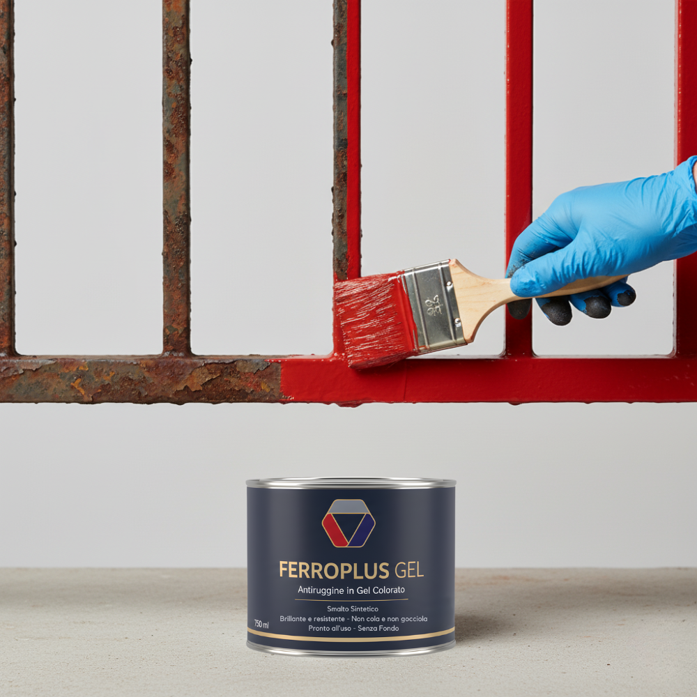 Kit 3 pezzi ferroplus gel smalto sintetico antiruggine rosso fuoco 750 ml