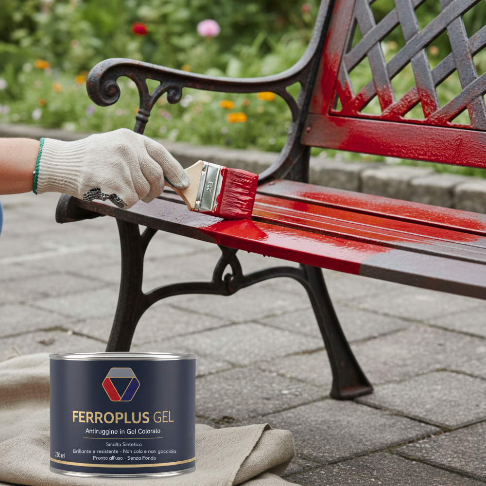 Kit 3 pezzi ferroplus gel smalto sintetico antiruggine rosso fuoco 750 ml