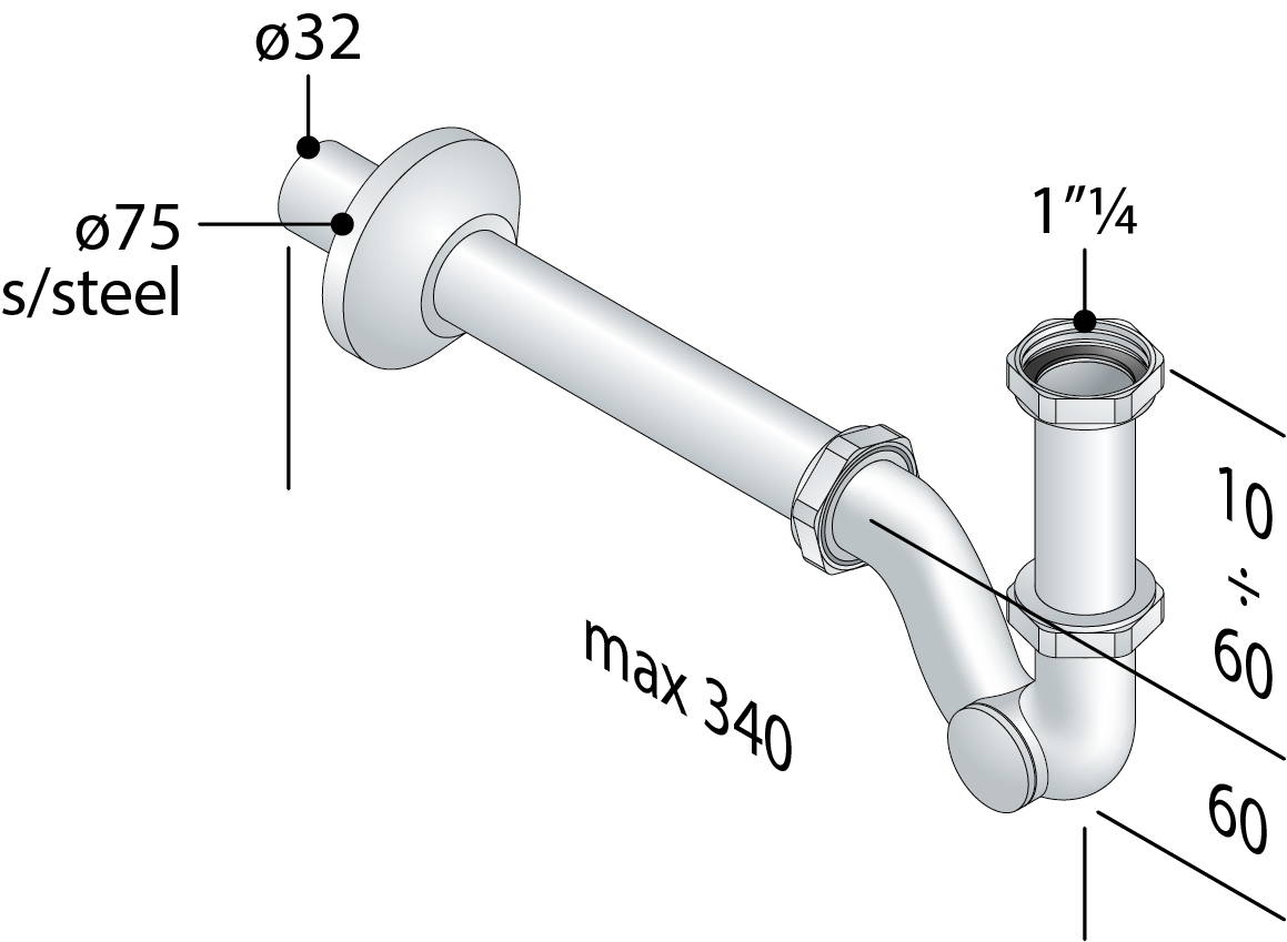 SIFONE ALTA QUALITA' - MOD. S IN OTTONE UNI EN 274- 11/4 x 32- TEA- pezzi 1
