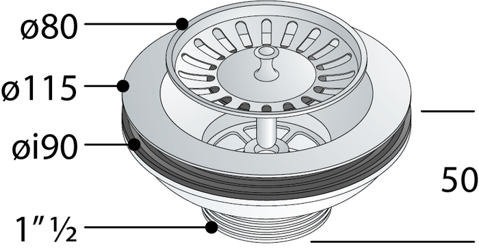 PILETTA LAVELLO MOD. PICNIC SENZA TROPPO PIENO- 11/2 x 115- TEA- pezzi 1