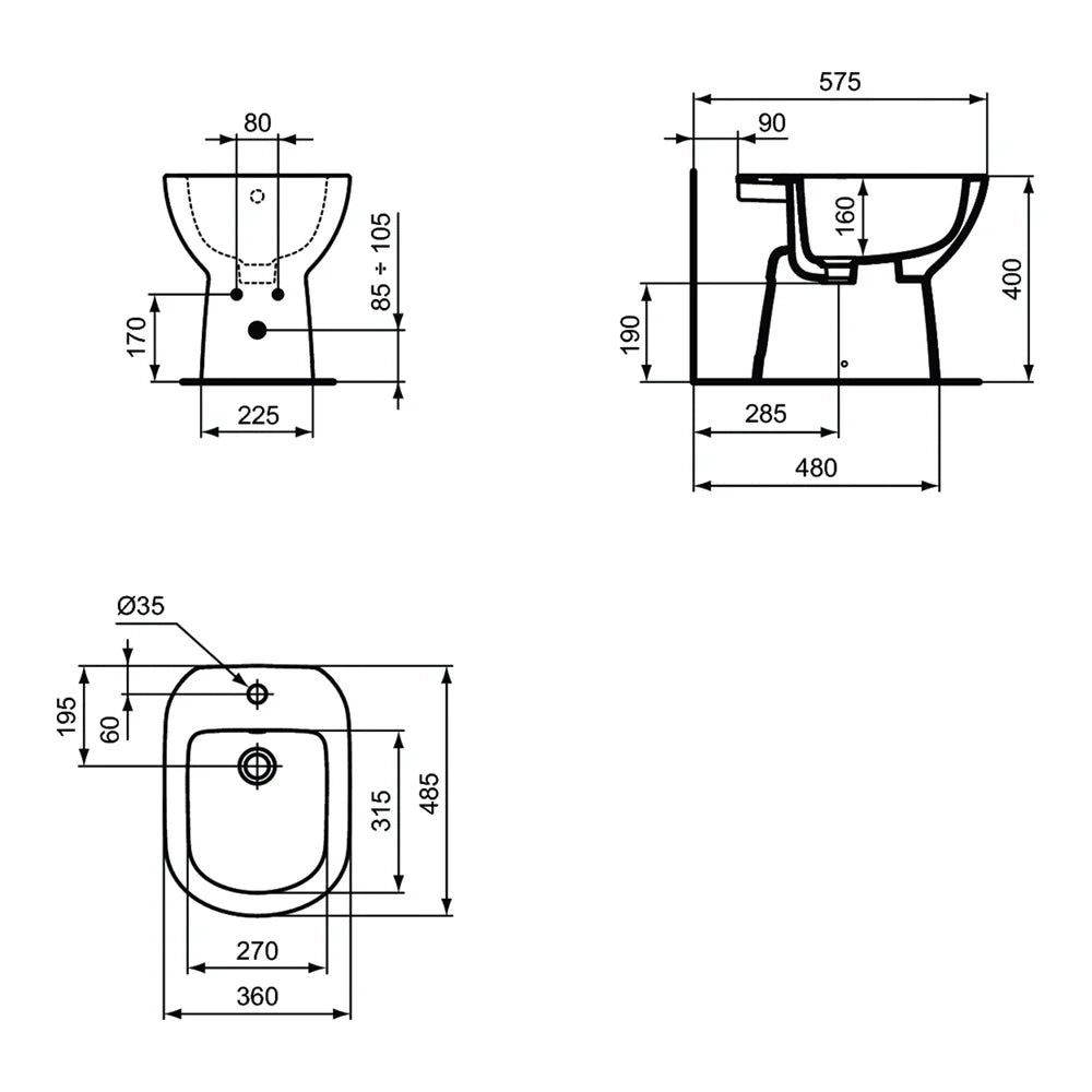 BIDET PAVIMENTO IDEAL STANDARD I.LIFE A MONOFORO BIANCO
