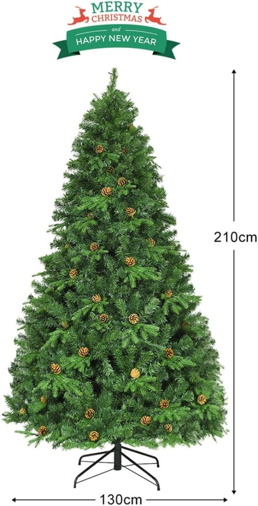 Albero di Natale Artificiale con Luci LED, Albero di Natale con Pigne e Base in Metallo, Christmas Tree Pieghevole Decorativo per Casa, Festa, Negozi, Ufficio (S)