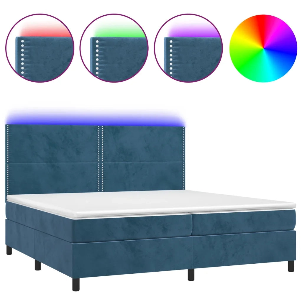 Letto a Molle con Materasso e LED Blu Scuro 200x200 cm 3136087