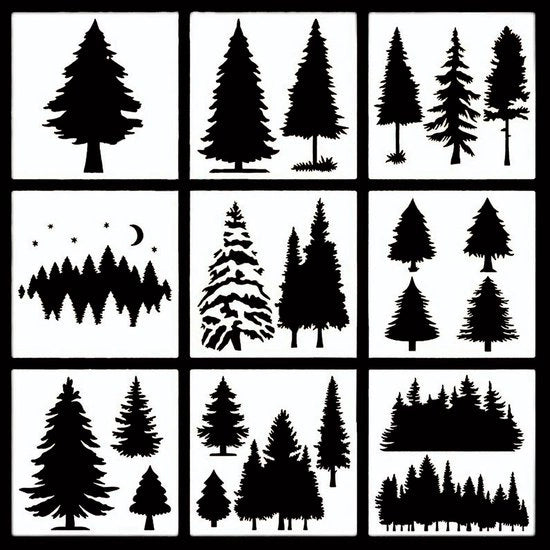 Disegni per Natale 9 pezzi Reutilizzabili - Stencil per Albero di Natale - Arte pittorica - Creazioni fai da te - Precisi tagli laser
