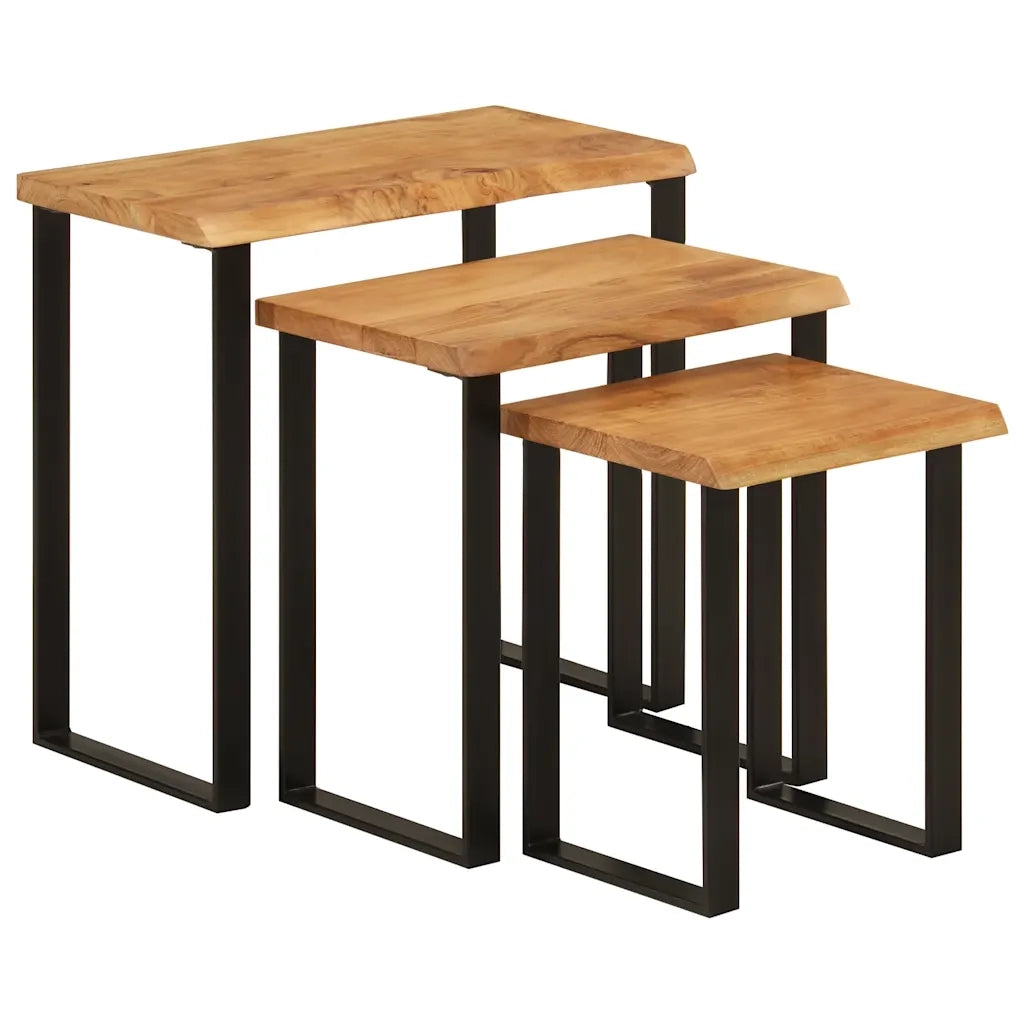 Tavolini a Incastro 3 pz Bordi Vivi in Legno Massello di Acacia 372760
